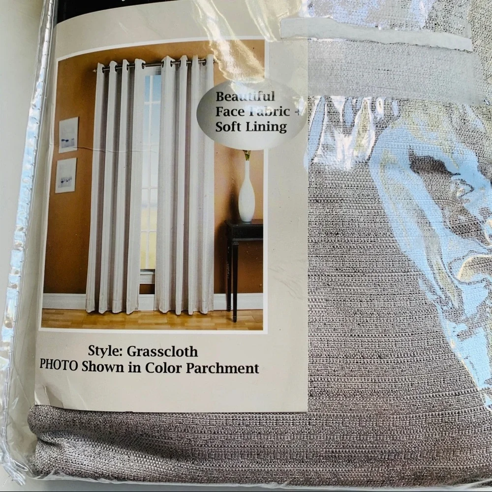 BEACHCREST HOME Gleason Grasscloth Curtain Panel Ash Tan Beige 54 x 96 NEW NIP